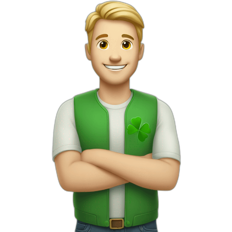 happy whitte man with four-leaf clover in his hand emoji