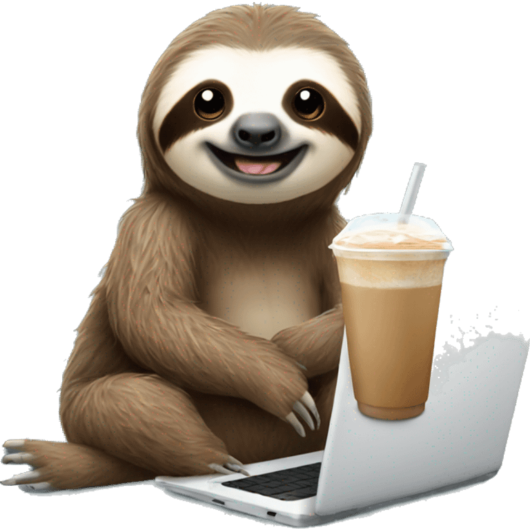 sloth with laptop and ice latte emoji