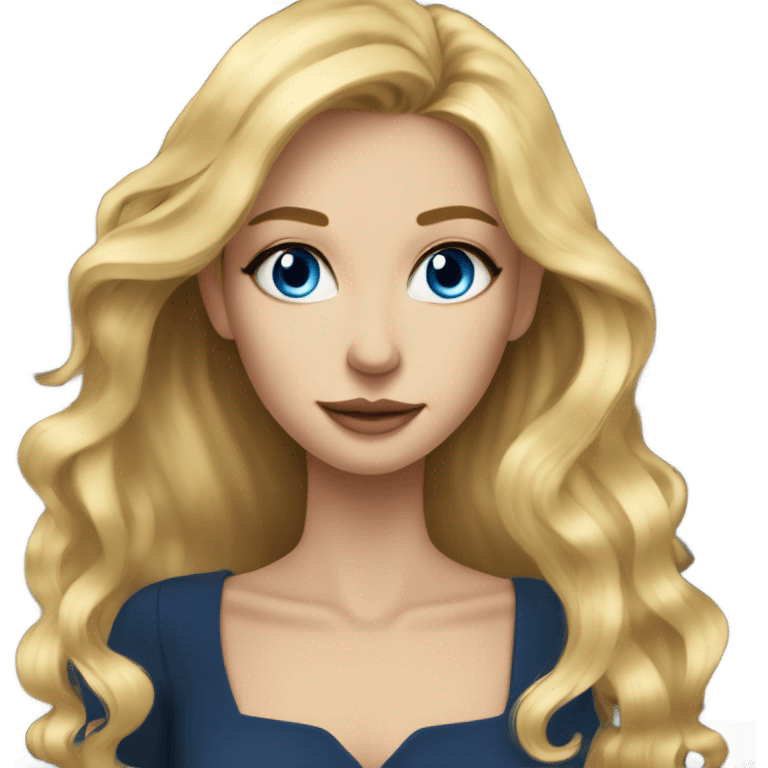 Beautiful skinny woman long blonde hair in dark dress with blue eyes gold earrings with book  emoji