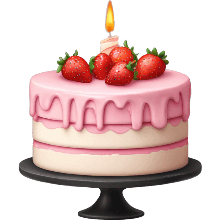 Pink strawberries and cream birthday cake with a candle emoji