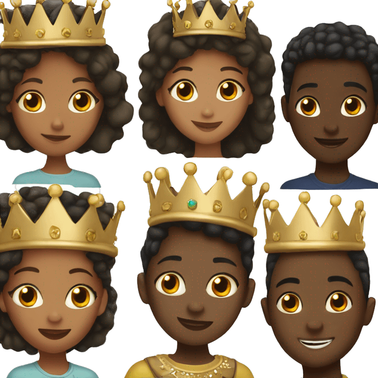 2 black girls and 1 black boy with crowns emoji