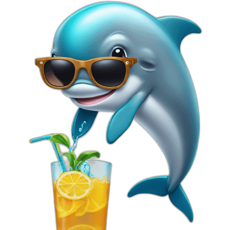 dolphin with sunglasses and a drink emoji