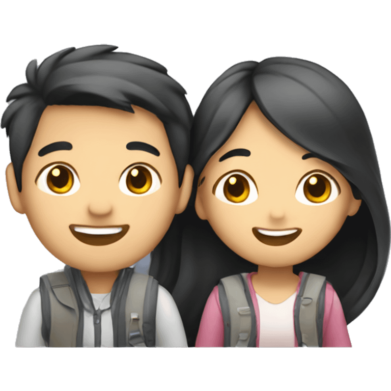 Cute Asian couple (girl with long hair) excitedly traveling  emoji