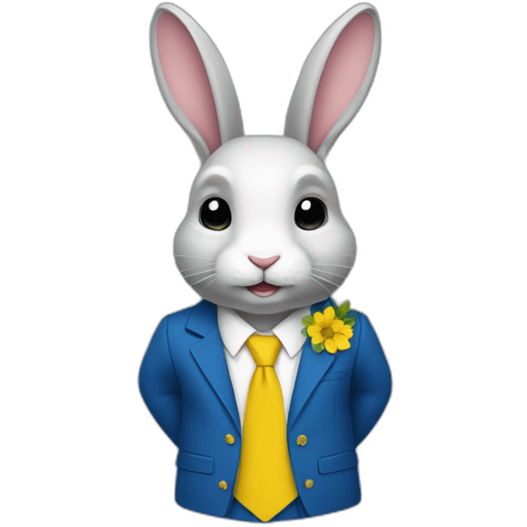 a rabbit in a suit in the color of the Ukrainian flag emoji