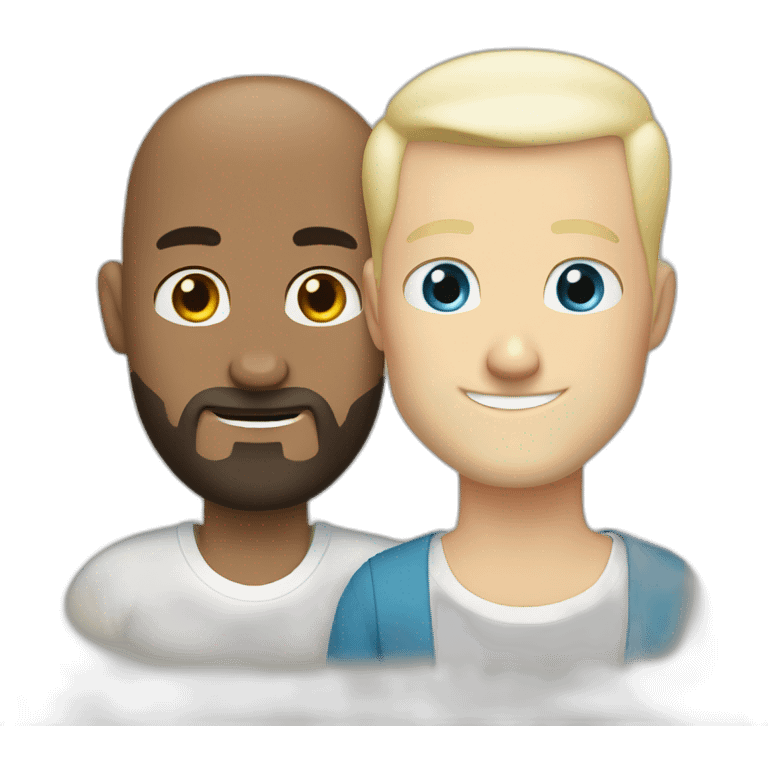 Tall Hungarian 50s blond blue eyes bald bearded man hugs African bald  bearded 50s man emoji