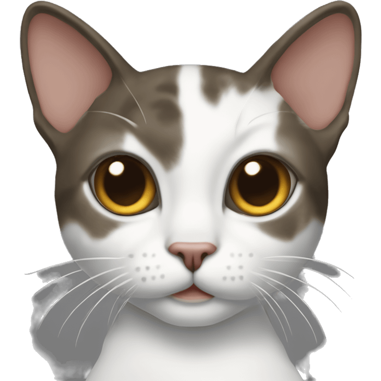 American wire head cat with black and mousey brown on the back and white bottom off of her face and neck emoji