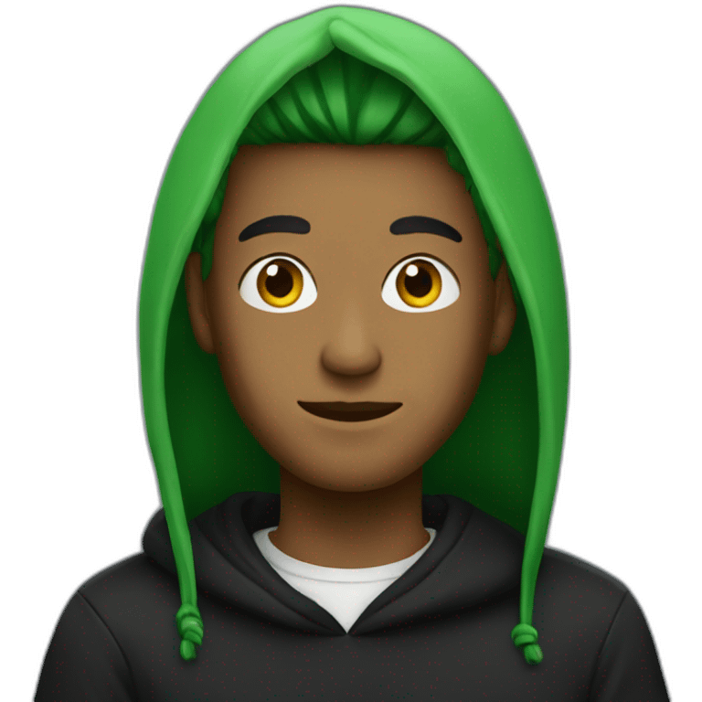 guy with green curtainse hair in black hoodie emoji