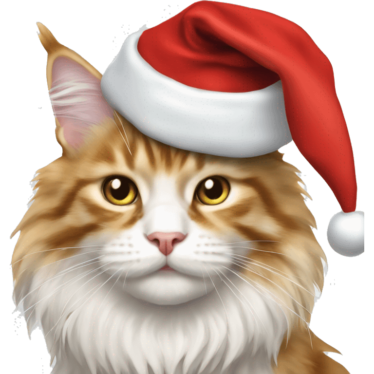 gold white maine coon cat with santa hat emoji