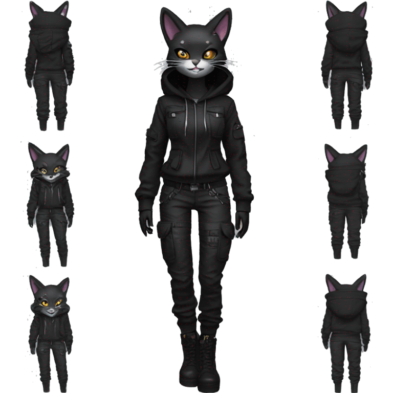 Edgy Anthro cool pretty shiny dark cat-fursona techwear cargo pants hoodie emoji