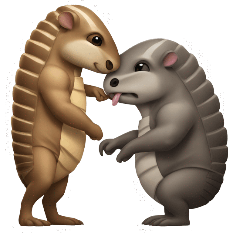 An muscular armadillo and lean otter kiss emoji