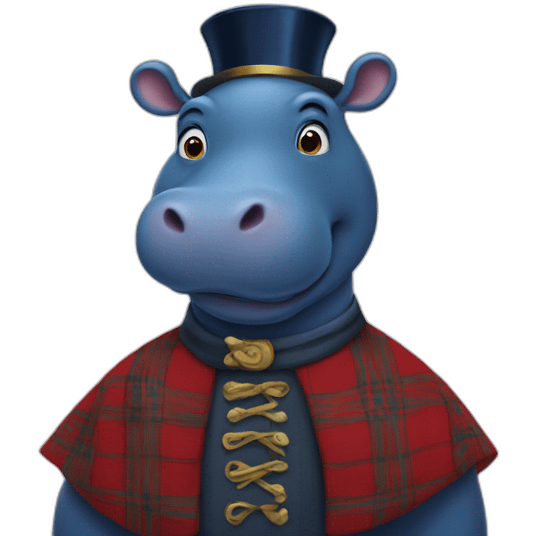 Dark Blue hippo in traditional Scottish red clothing emoji