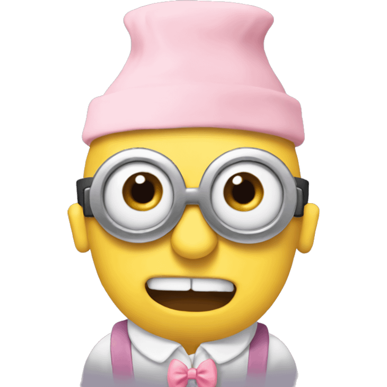 Minion with a light pink bow on the top on his head emoji