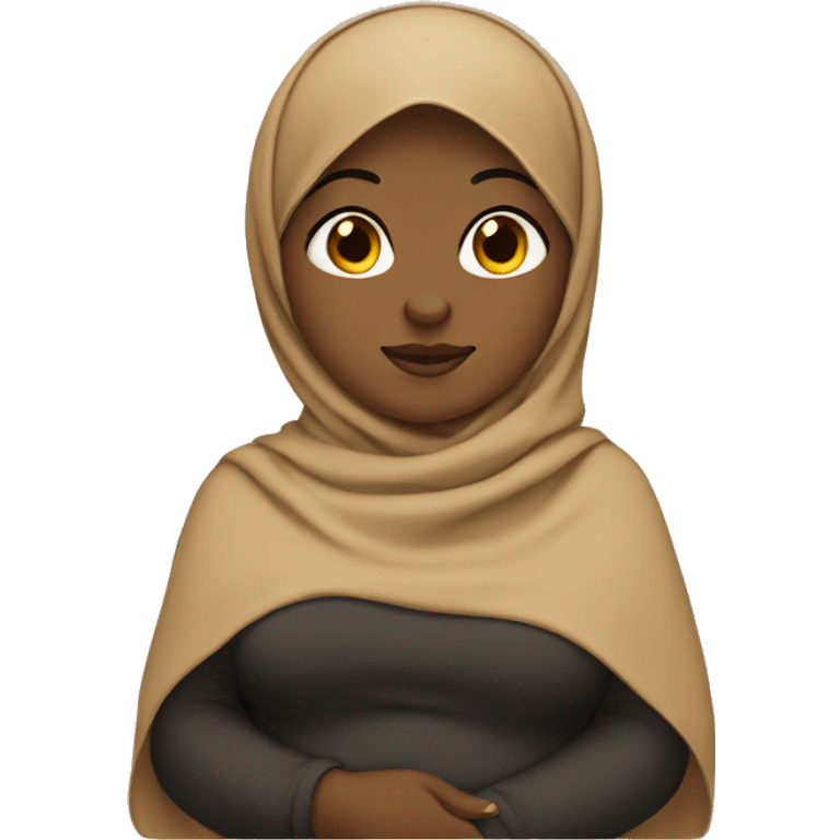 Black chubby Hijab woman holding tan baby emoji