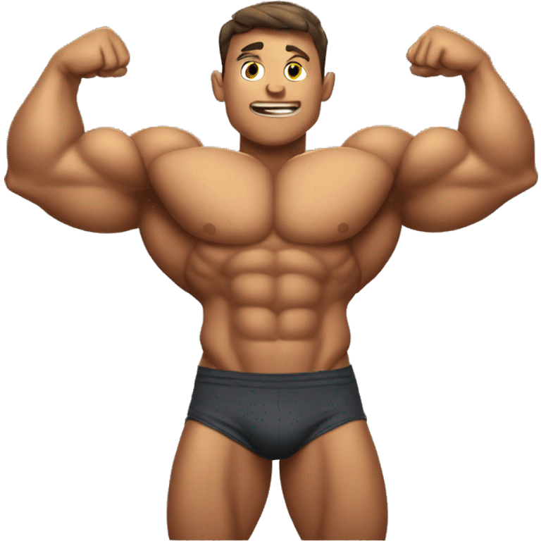 muscular boy flexing with a round inflated body  emoji