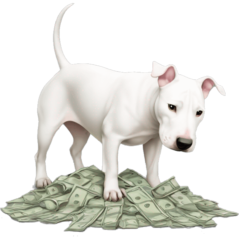 White bull terrier burying money  emoji