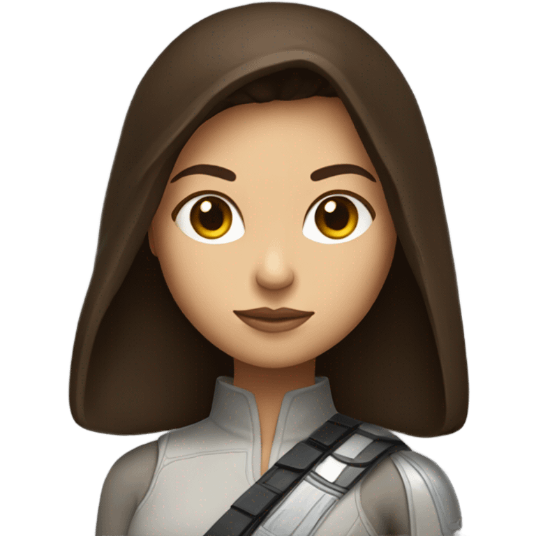 Brunette girl with a lightsaber star wars like emoji