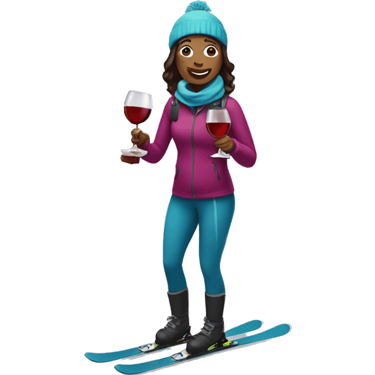 Woman skiing holding wine emoji