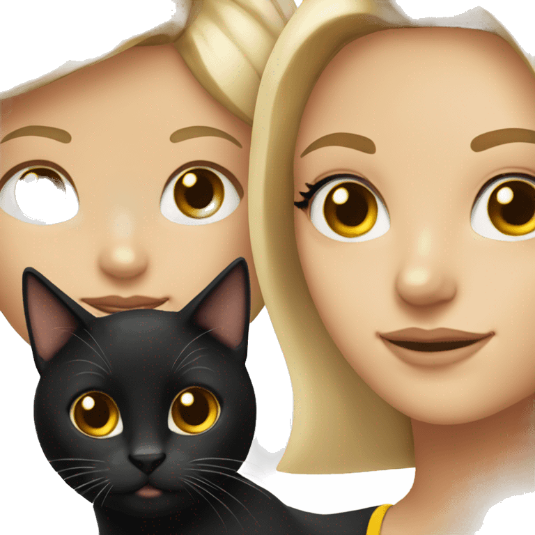 Blonde with brown eyes and a black cat with yellow eyes emoji