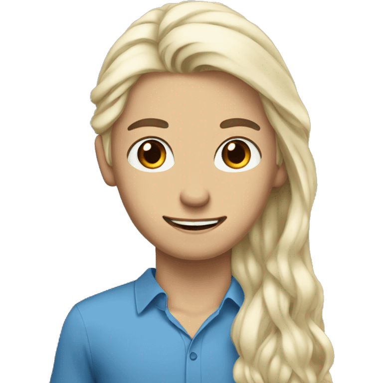 Blue eyed blonde man with a brown eyed girl with silver hair  emoji