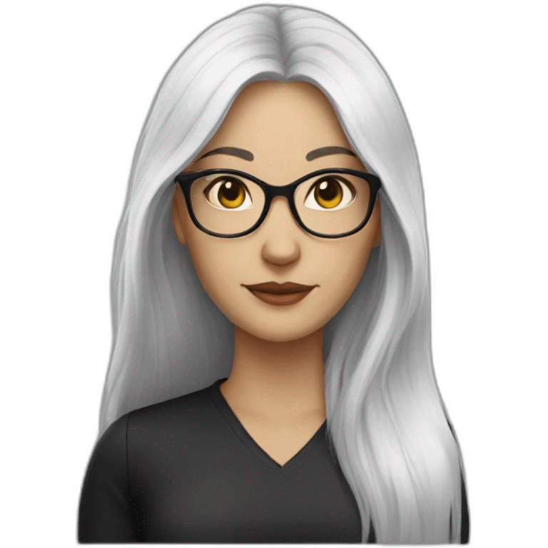 white woman long black hair with glasses emoji