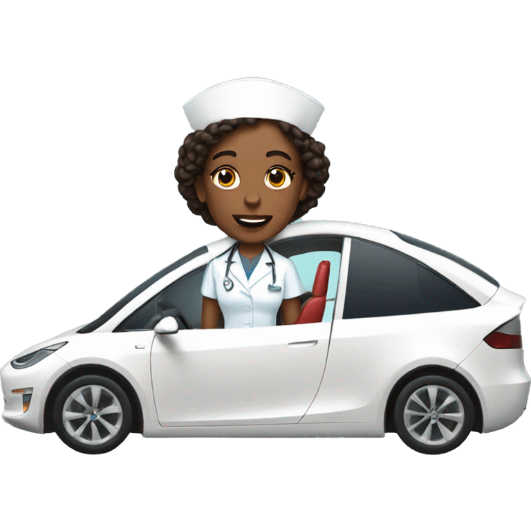 Nurse driving a Tesla emoji