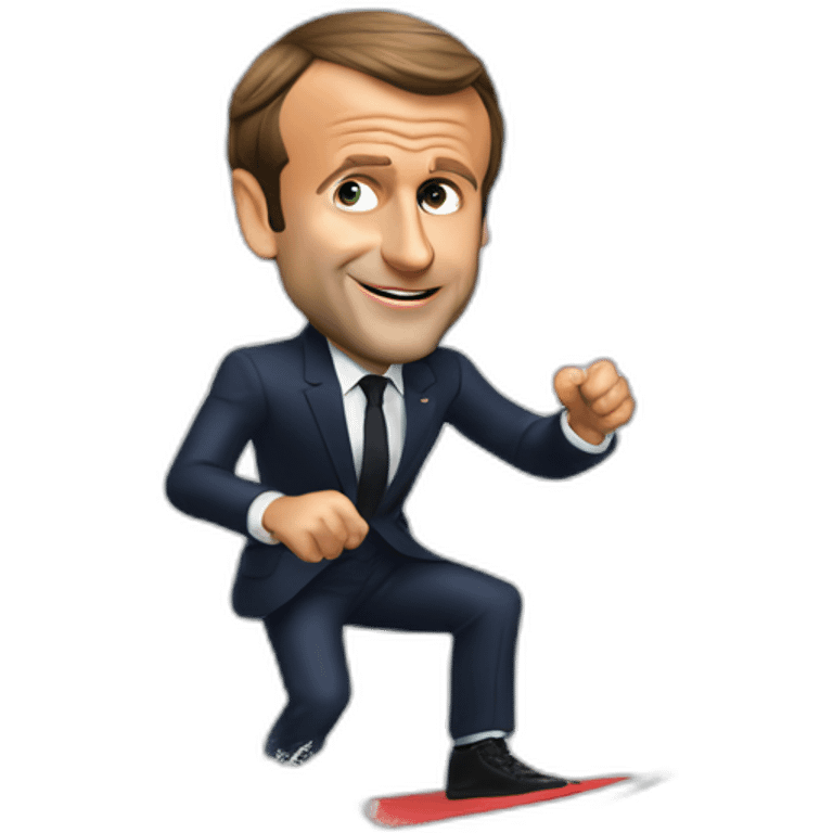 emmanuel macron surfing with a saussage emoji