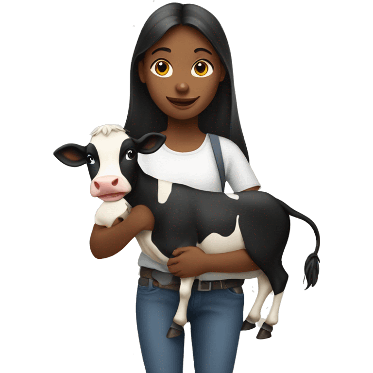 Girl holding a cow emoji