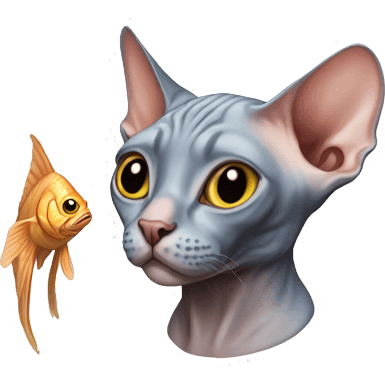 Sphynx cat with fish emoji