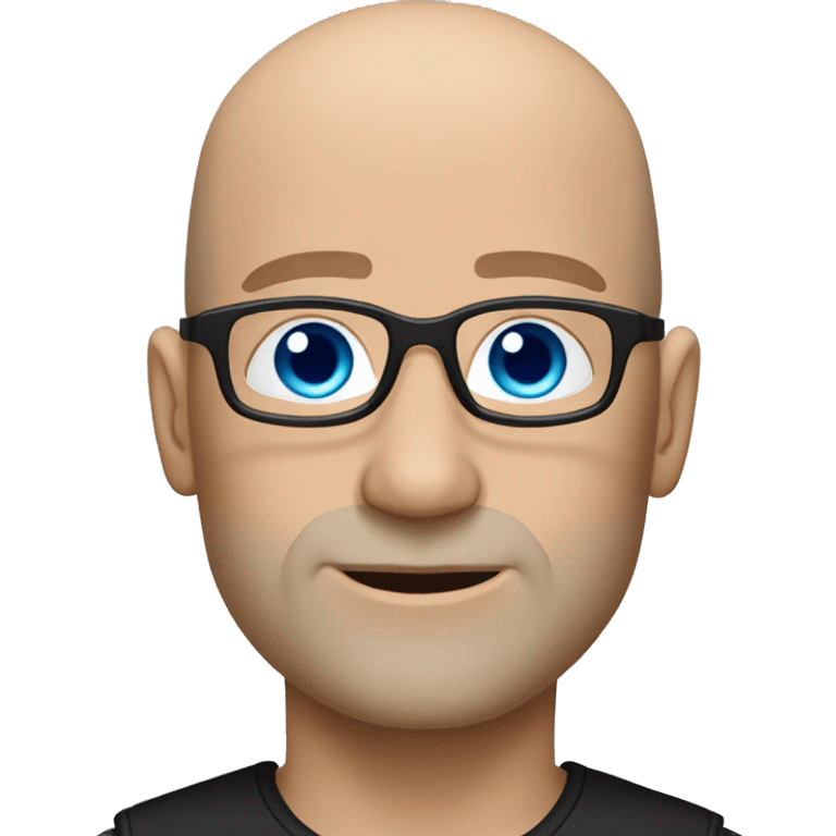 bald white man with blue eyes, stubble, glassses. black clothes emoji