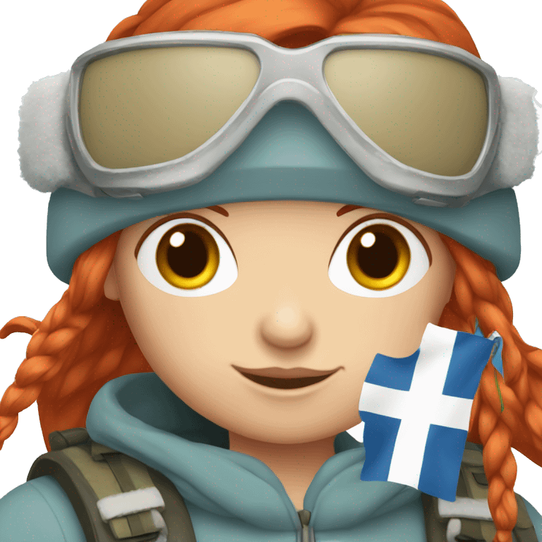 female winter mountaineer red hair with easter egg and greek flag  emoji