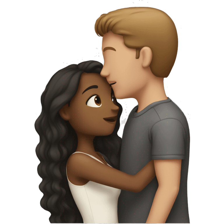 Couple brown girl white man kissing emoji