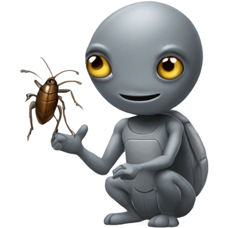 Gray alien holding a cockroach  emoji