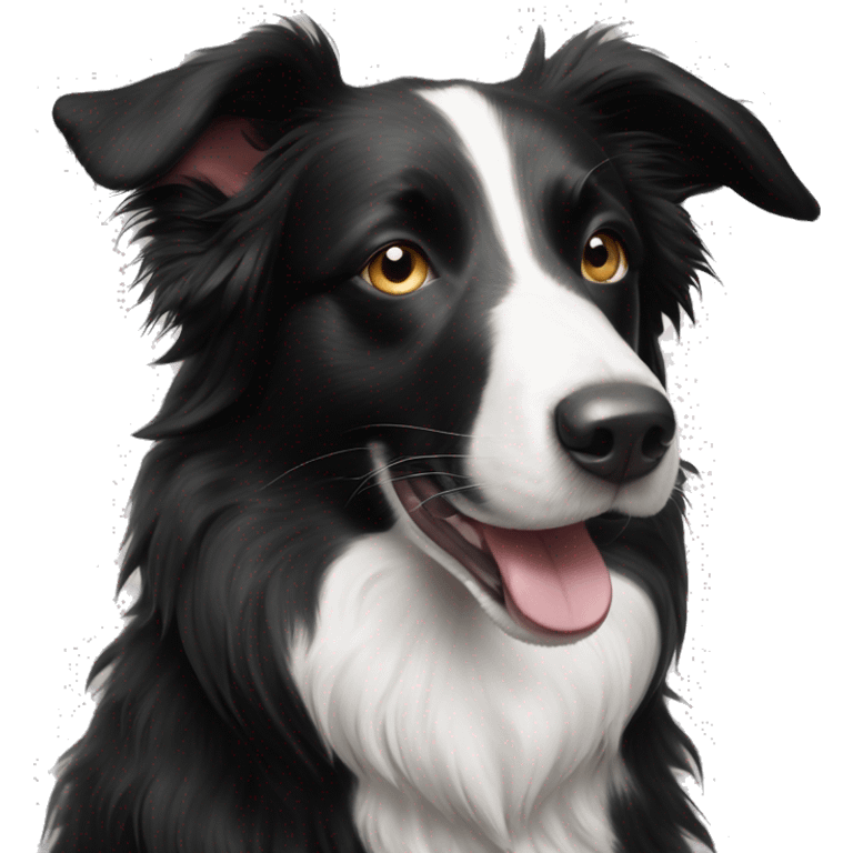 black and white freckled face border collie with ball in her mouth emoji