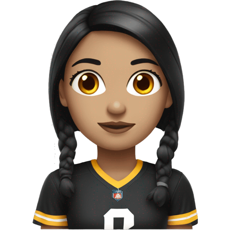 Girl with blue eyes and long black hair in chiefs jersey  emoji