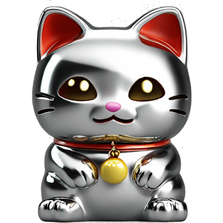 Full chrome plated solid color uncluttered maneki neko 3d emoji