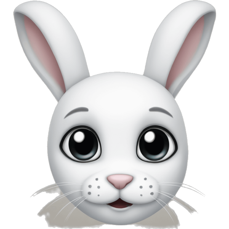 White rabbit with black eyeliner around the eyes and black ears emoji