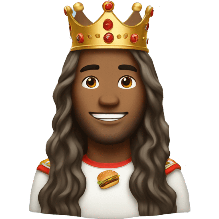 Man with long hair wearing Burger King crown  emoji