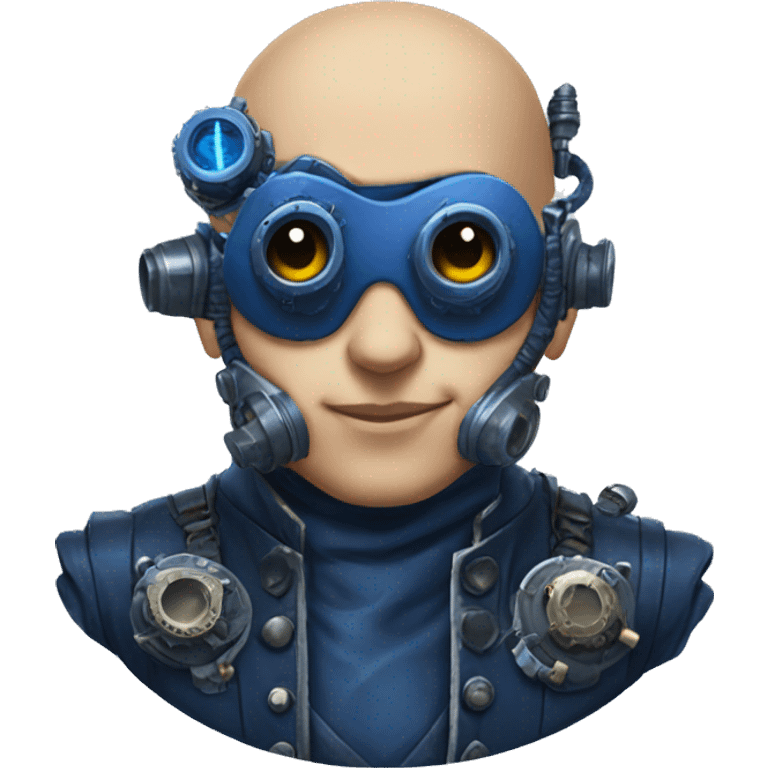 Bald cyborg head with dark blue steampunk goggles and dark blue Mohawk  emoji