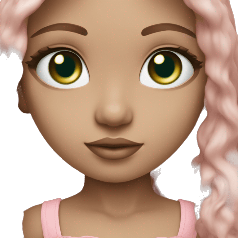 Forest green doll eyes, brown hair, feminine, pink, girl, angelic emoji