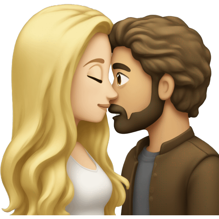 Brunette guy with beard kissing blond girl with long hair emoji