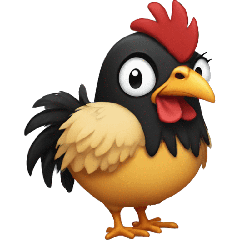 emo chicken with black hair and face tats emoji