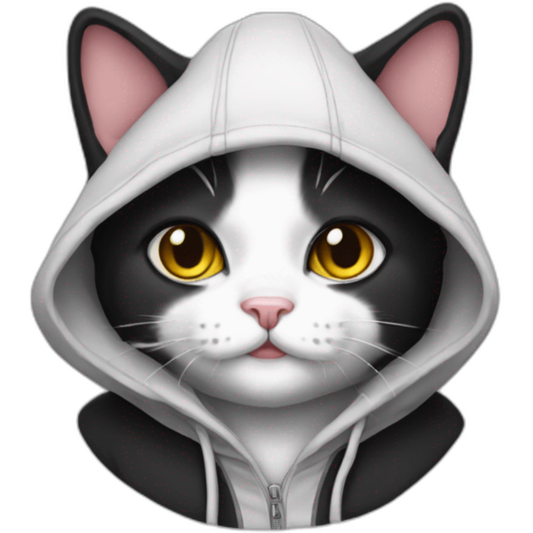 Tuxedo cat with hoodie emoji