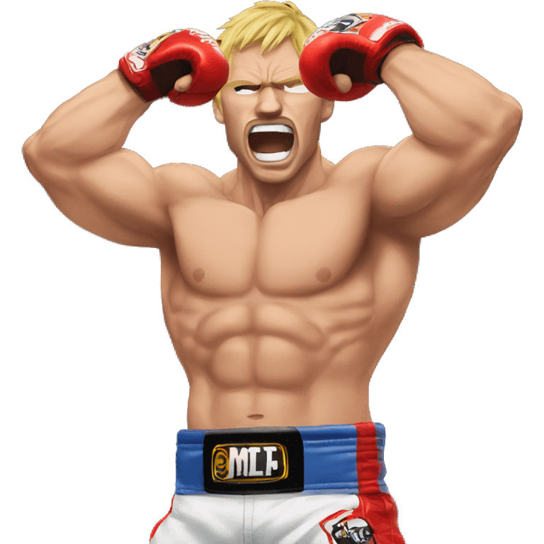 shirtless mma fighter screaming hand over head emoji