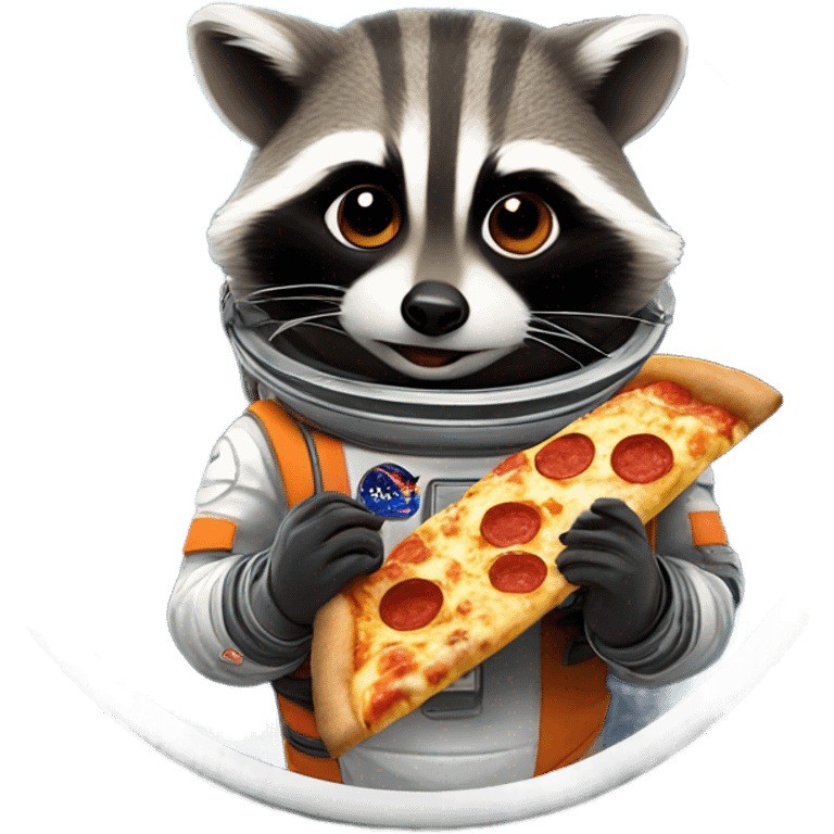 Raccoon in space suit eating pizza emoji