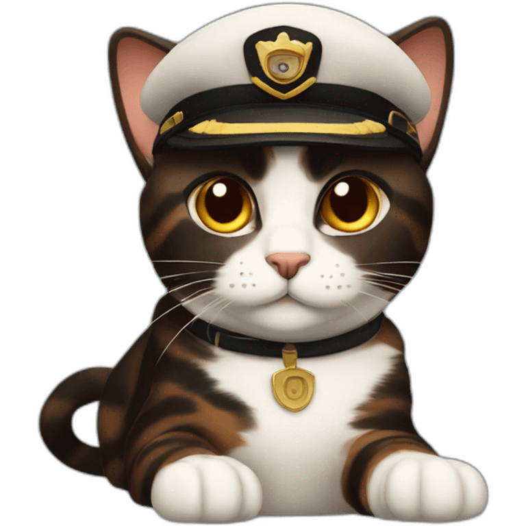 full brown and black calico cat wearing a pilot hat emoji