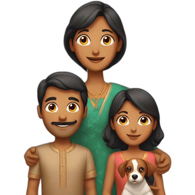 indian family of four with one son and one daughter and a dog emoji