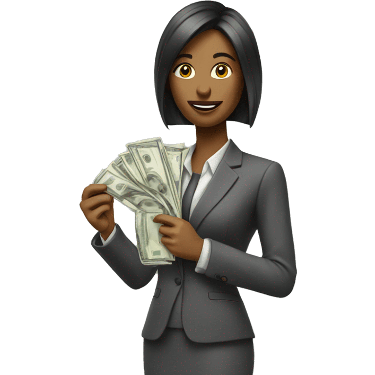 business woman with a piece of paper in the one hand and money in the other emoji