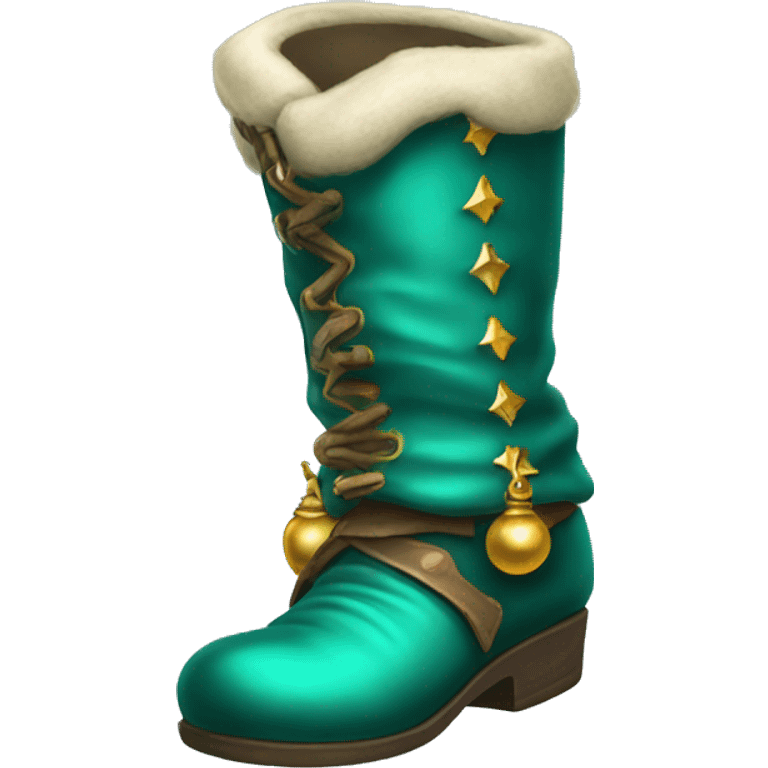 Realistic isolated teal elf boots with bells. emoji