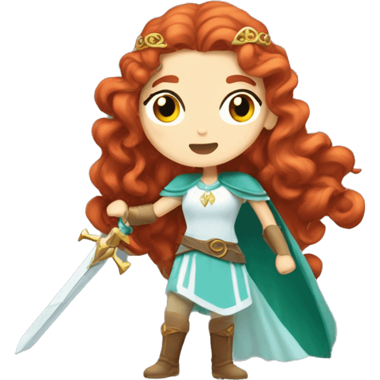 a white girl with long red curly hair and freckles, cosplaying Princess Zelda posing and ready for a fight emoji