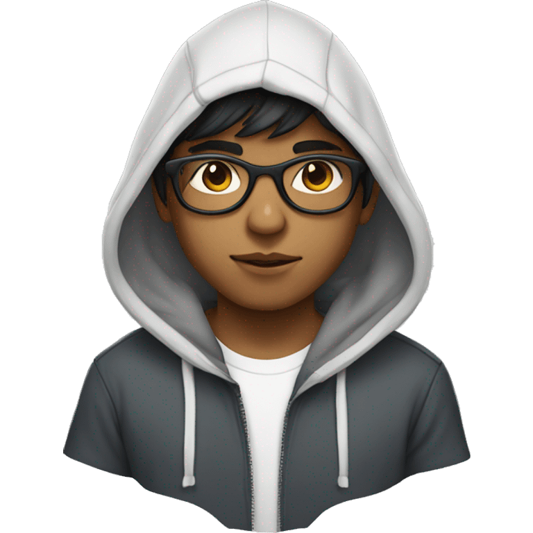 Indian boy wearing hoodie white skin and pentagonal glasses emoji